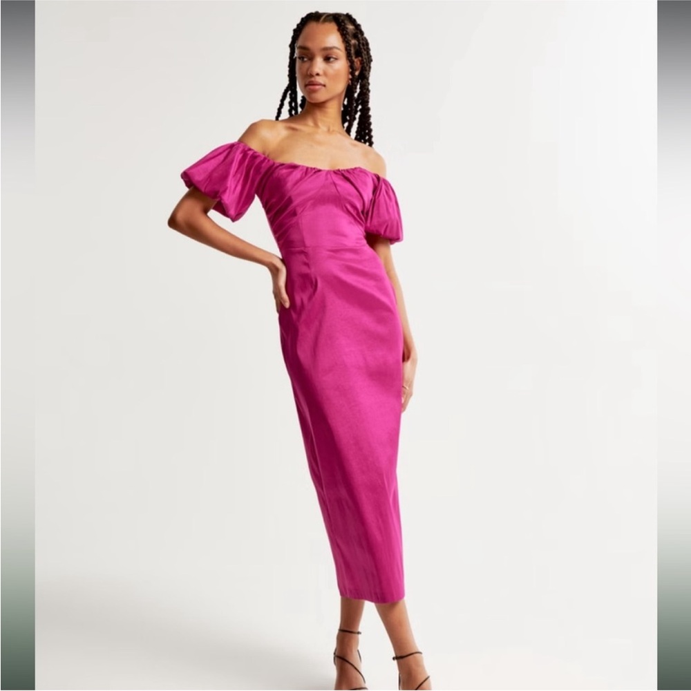 Abercrombie Taffeta Off-Shoulder Dress in Fuschia